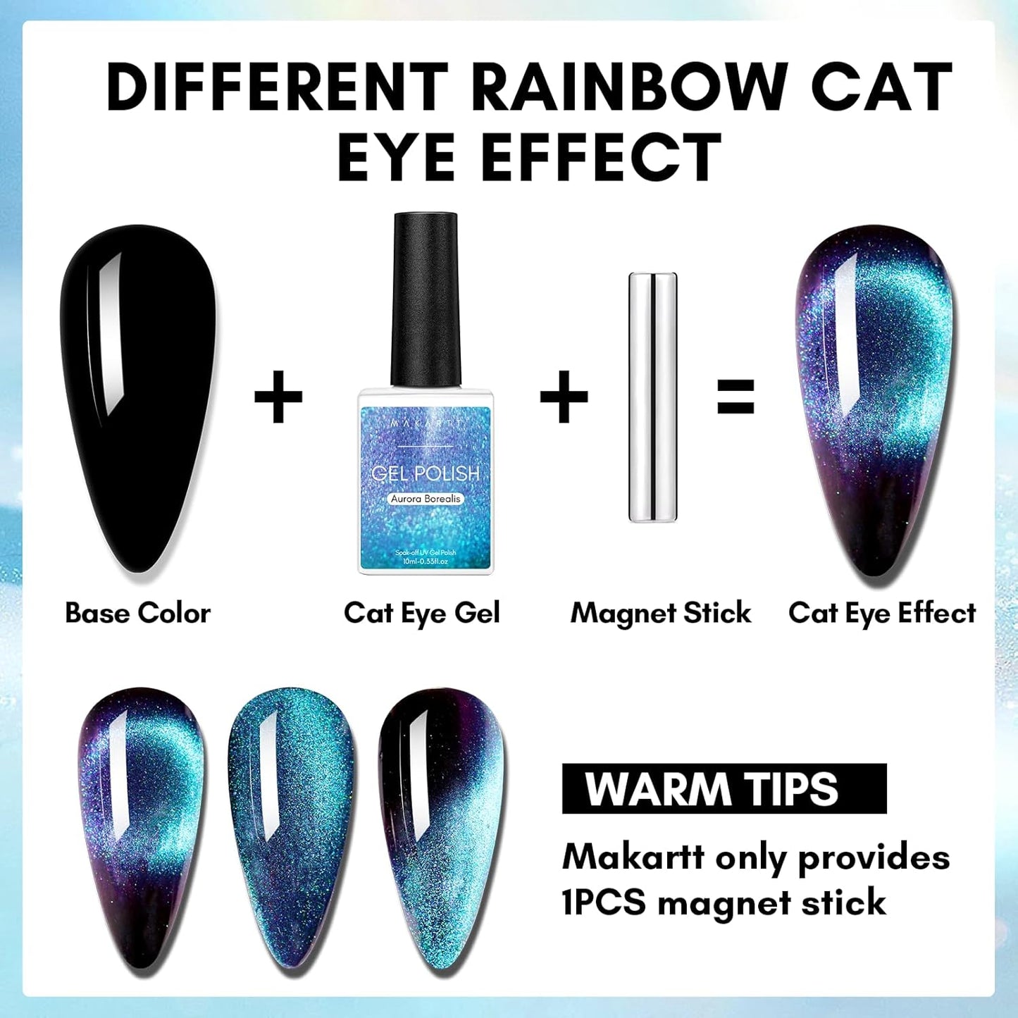 Makartt Blue Cat Eye Gel Nail Polish: Magnetic Glitter Gel Polish Soak-Off UV/LED with Aurora Effect, Long-Lasting Black Hole Shine, Comes with Magnet Stick Salon Home Nail Art 10ml-Velvo Beauty