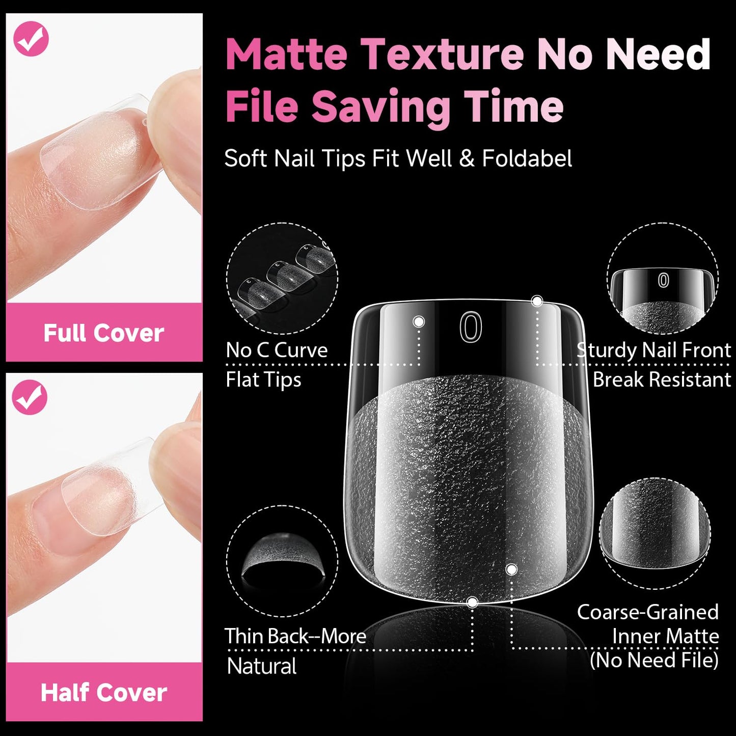 UNA GELLA Extra Short Square Nail Tips, 312pcs XS Square Gel Nail Tips, Soft Gel Full Cover Half Matte No Need File Acrylic Fake Nails for Nail Extension Home DIY Nail Salon 12 Sizes-Velvo Beauty