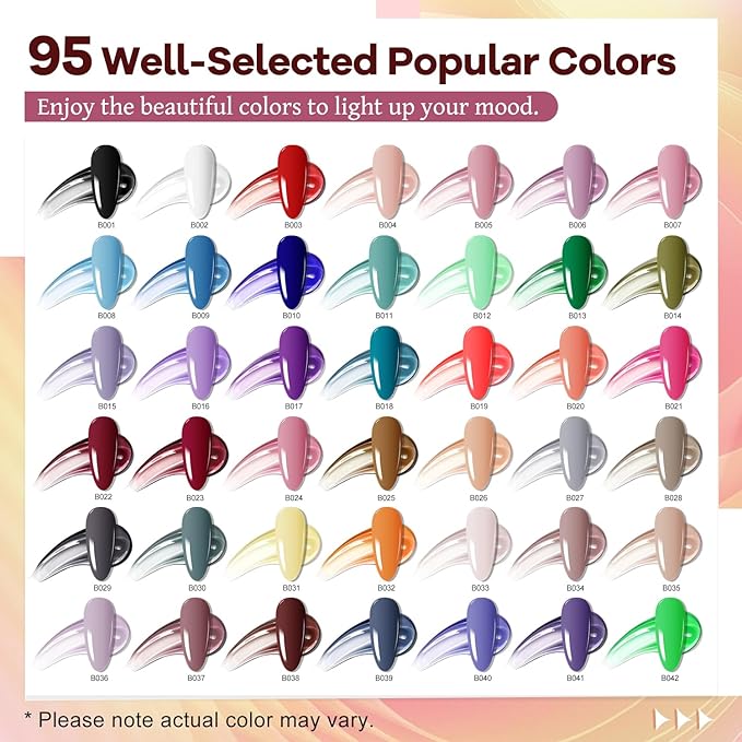 JODSONE 100 Bottles of Gel Nail Polish Kit with U V Led Light 95 Multiple Glossy Glitter Colors Mint Green Light Pink Nail Gel Base Coat Glossy and Matte Top Coat Gel Polish Kit-Velvo Beauty