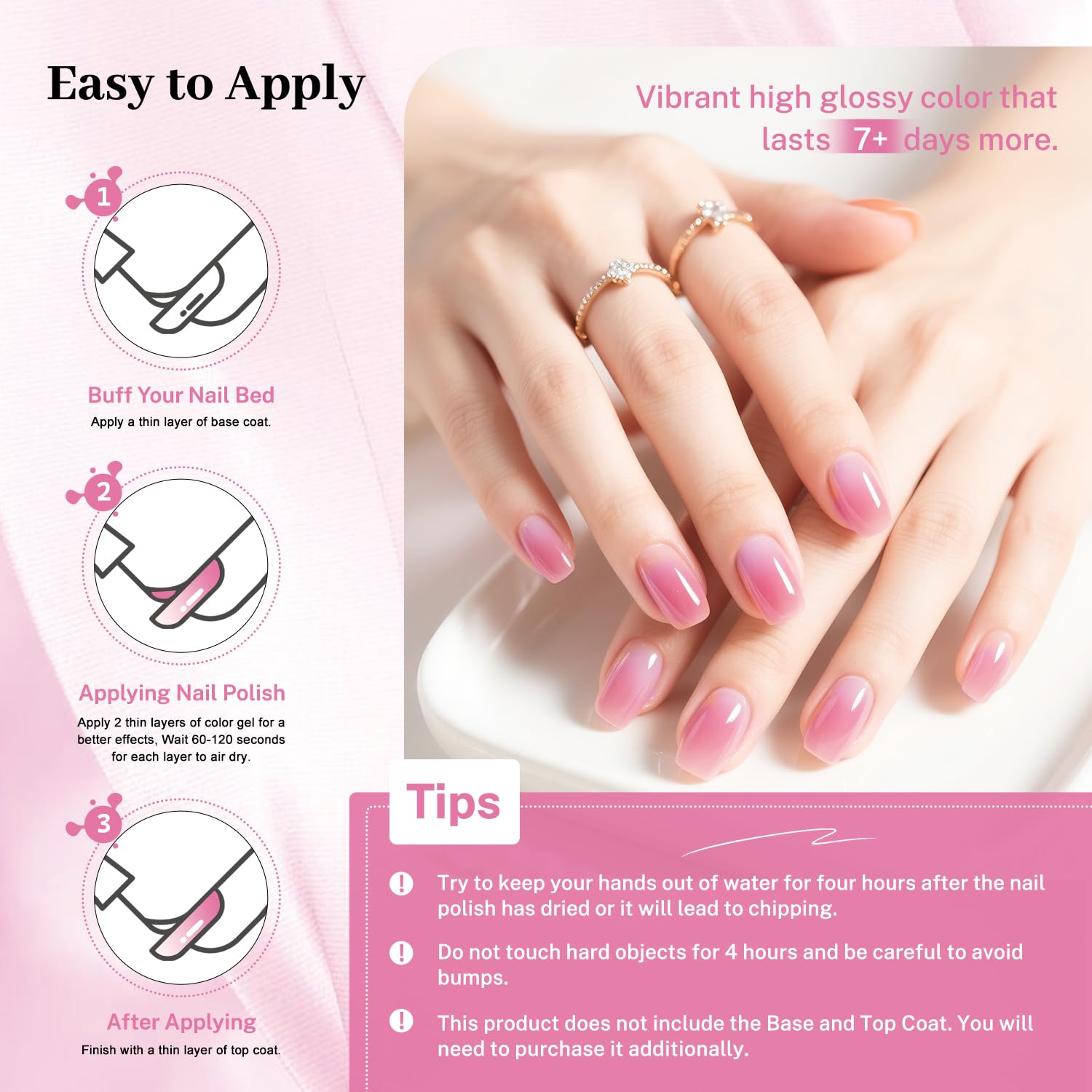 16.5ml Jelly Sheer Pink Nail Polish Large Volume Quick Dry Hot Pink Nail Polish, Long Lasting Shine, Fingernail Toenail Nail Art DIY Home Travel Nail Art Gift-Velvo Beauty