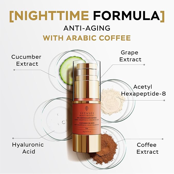 Moisturizing Night Serum w/Hyaluronic Acid, Cucumber, Grape & Coffee Extract for Dark Circles, Puffiness & Bags - Under Eye Hydration Serum for Women & Men (0.67 Fl Oz)-Velvo Beauty