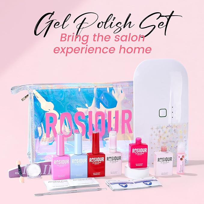 Gel Nail Polish Kit with U V Light, Hema-Free Light Baby Pink Blue Purple Nude Pink Summer Gel Polish Set with Base & Top Coat Chrome Nail Powder, 4 Colors Mini Salon Nail Art Starter Gift for Women-Velvo Beauty