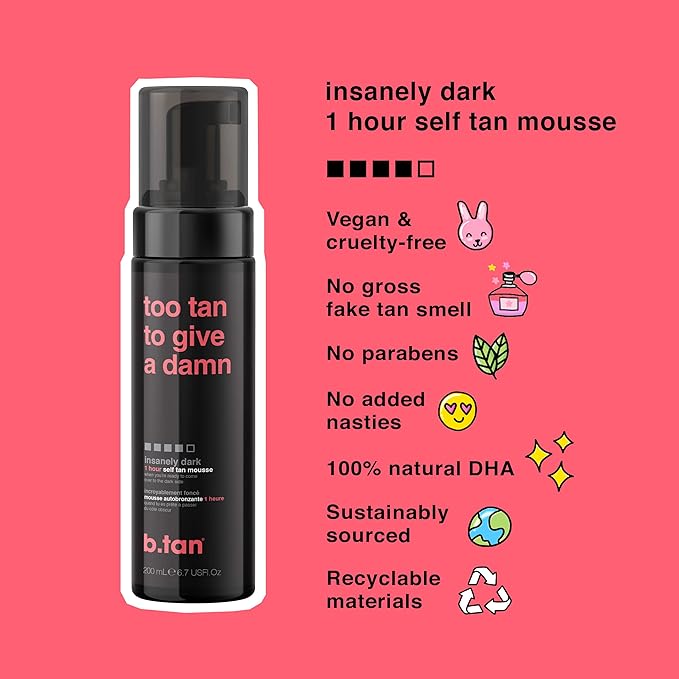 b.tan Ultra Dark Self Tanner Mousse | Too Tan - Best, 1 Hour Express Sunless Tanning Foam, Gold Bronzing Glow, No Fake Tan Smell, Face & Body, Vegan, Cruelty & Paraben Free, 6.7 Fl Oz-Velvo Beauty