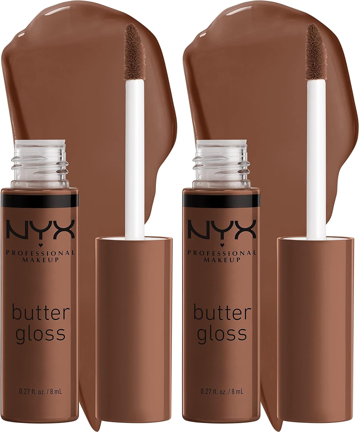 NYX PROFESSIONAL MAKEUP Butter Gloss Brown Sugar, Non-Sticky Lip Gloss - Fudge Me (Warm Brown) (Pack of 2)-Velvo Beauty
