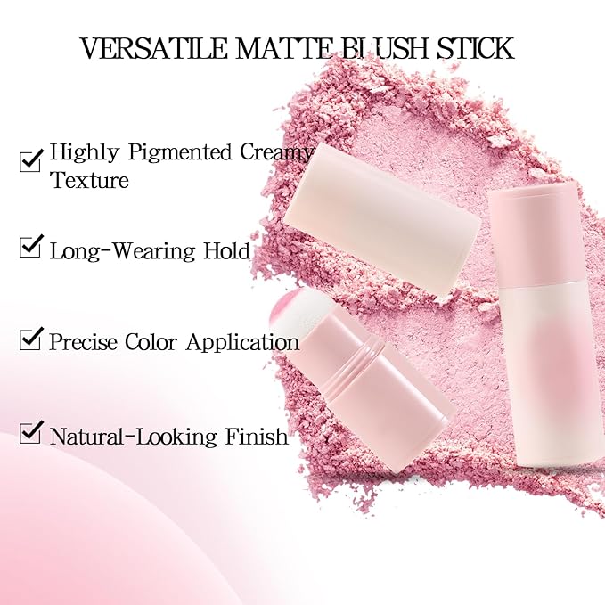 Boobeen Cream Blush Stick, Lightweight Buildable Blush Tint, Natural Matte Finish, Pink, 0.35 oz, Stick, Love Lazy Pink Peach-Velvo Beauty