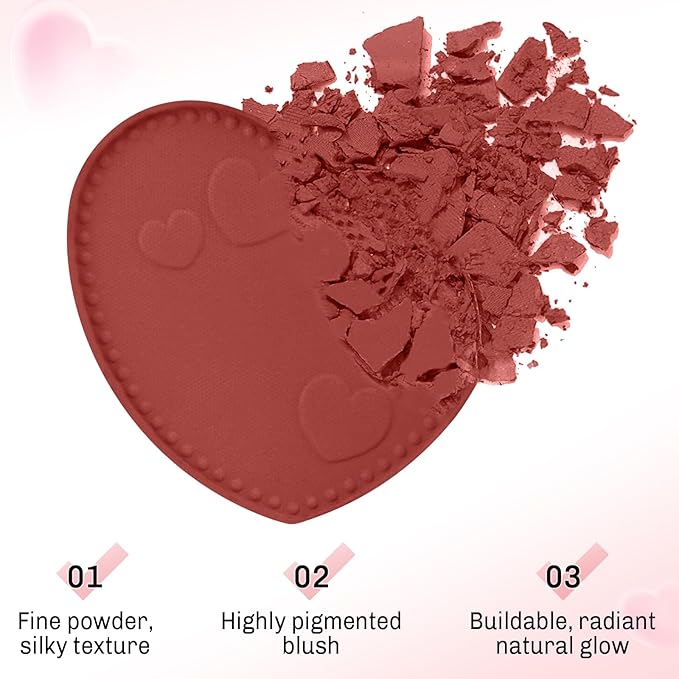 Boobeen Powder Blush Matte Pressed Blush Palette, Highly Pigmented Cream Pink Blusher for Cheeks, Blusher Compact Powder Makeup Lightweight Easily Blends, Single Color Rouge Powder-Velvo Beauty