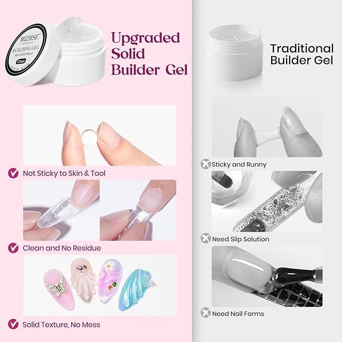 MIZHSE Solid Builder Gel for nails, 3 Colors Sculpting Gel for Nails, Clear White Pink Non-Sticky Hand 3D Nail Art Building Carving Modeling Hard Nail Extension Manicure Salon Home DIY Gift-Velvo Beauty