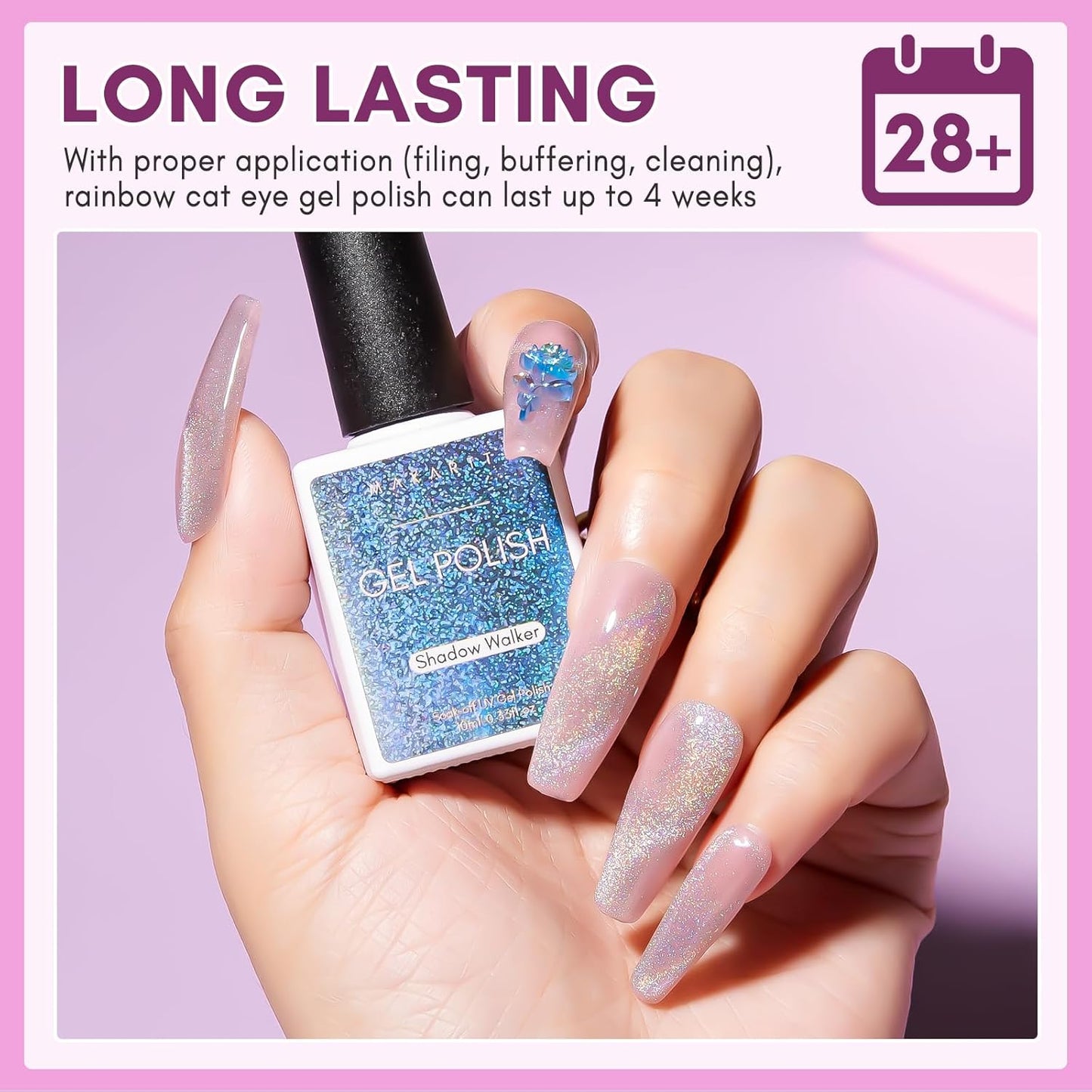 Makartt Rainbow Cat Eye Gel Nail Polish: Glitter Universal 9D Holographic Sparkly Soak Off Gel UV/LED Manicure with Magnet Stick for Nail Art Designs 10ml-Velvo Beauty