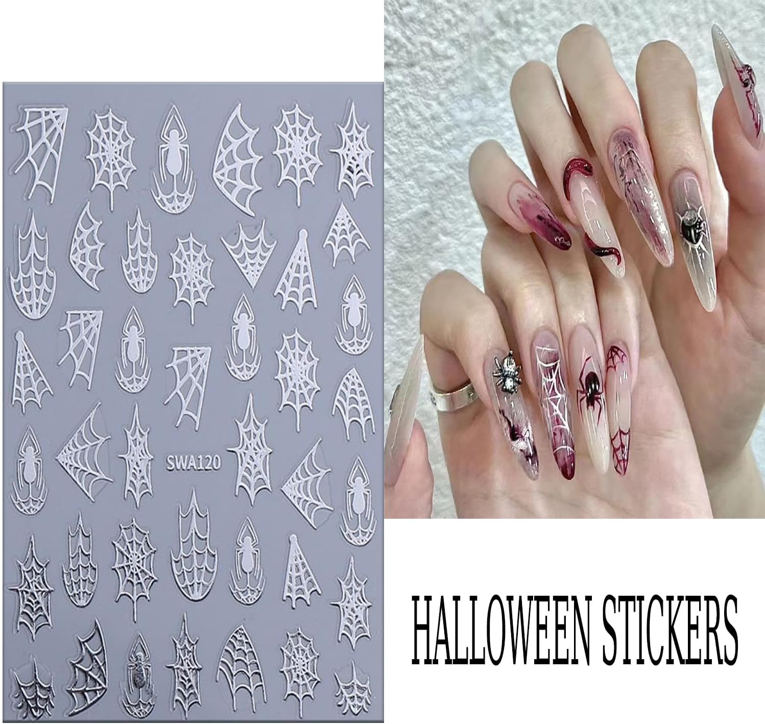 6 Sheets Halloween Spider Web Nail Art Stickers 3D Self -Adhesive Spider Web and Spider Nail Decals Holographic Black Gold Silver Nail Stickers Halloween Nail Decoration for Women Manicure Supplies-Velvo Beauty