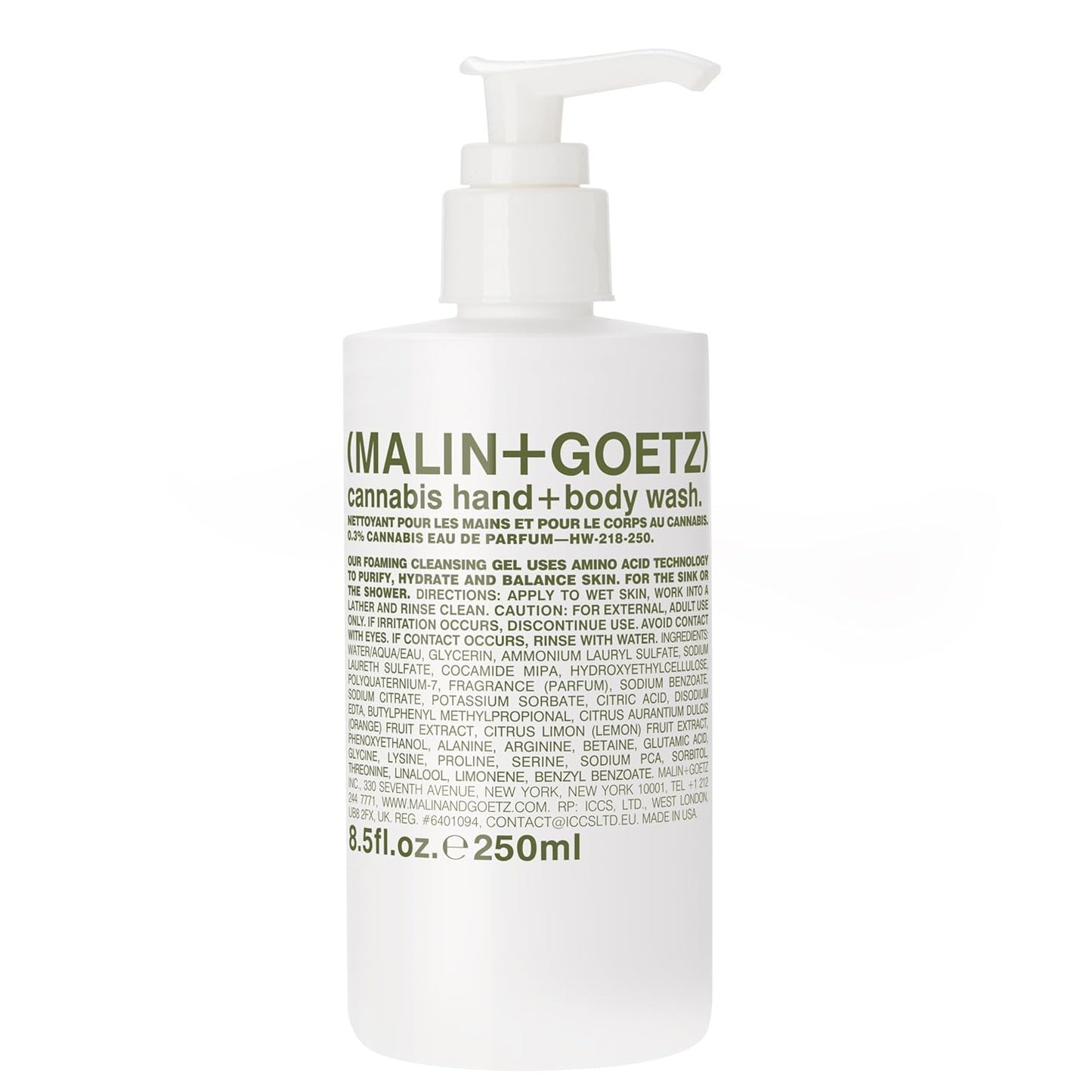 MALIN+GOETZ Cannabis Hand and Body Wash, White, 8.45 Fl Oz (Pack of 1)-Velvo Beauty