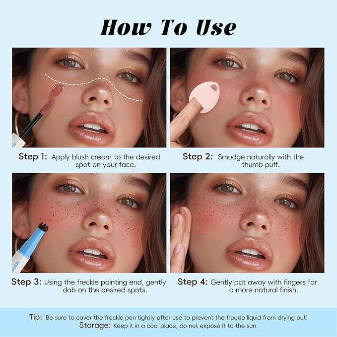 Freckle Blush Pen, 2in1 Dark Brown Faux Freckle Stamp Pen Coral Orange Liquid Blush for Natural Summer Sunkissed Makeup, Lifelike Waterproof Long Lasting Quick Dry Fake Frecks Tint Marker02#-Velvo Beauty