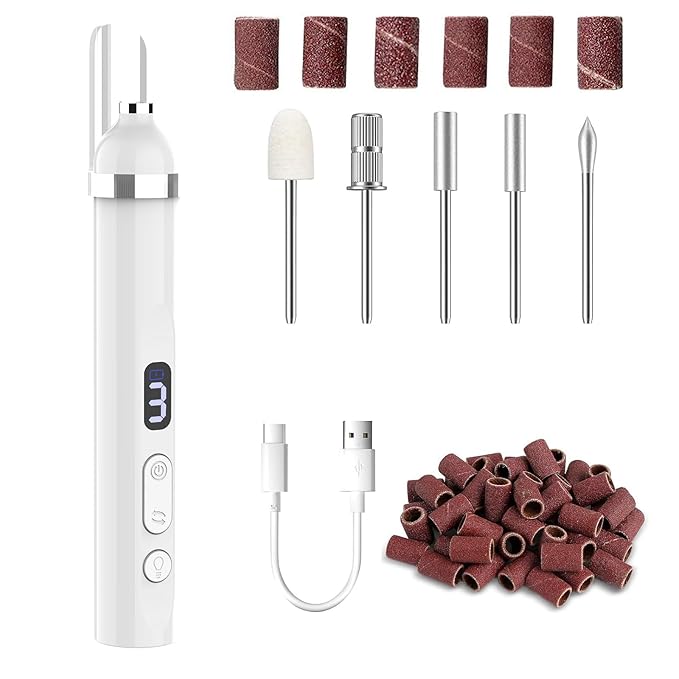 Electric Nail Drill, Cordless Drill, Portable Nail File Kit for Thick Toenails, Nail Dril Machine Professional Manicure Pedicure for Hand Natural Nails Care (White)-Velvo Beauty