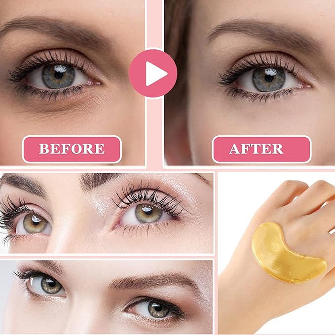 30 Pairs 24K Gold Under Eye Mask,Moisturising Under Eye Patches for Women,Crystal Collagen Eye Gel Pads for Reducing Fine Lines,Puffy Eyes and Dark Circles Under Eye Bags Treatments(Gold)-Velvo Beauty