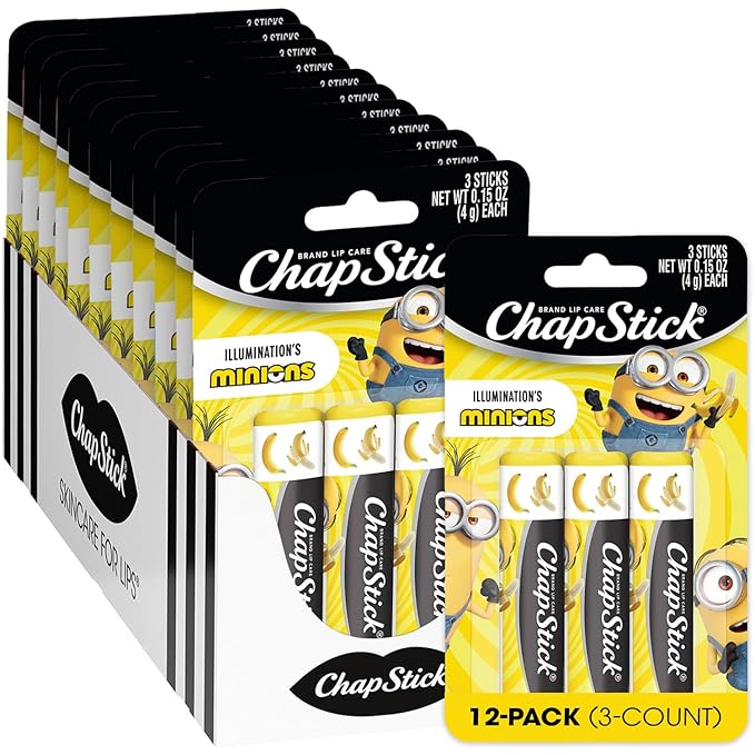 ChapStick Bulk Lip Balm, Minions Banana-Nana (36 Sticks), Party Favors for Kids, 0.15 Oz Ea-Velvo Beauty