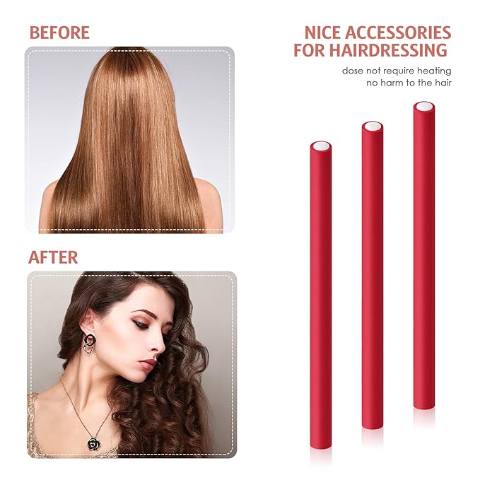 Syhood 30 Pcs 7'' Flexible Curling Rods Twist Foam Hair Rollers Soft Foam No Heat Hair Rods Rollers and 1 Steel Pintail Comb Rat Tail Comb for Women Long Short Hair(Red,7 x 0.3 Inch)-Velvo Beauty