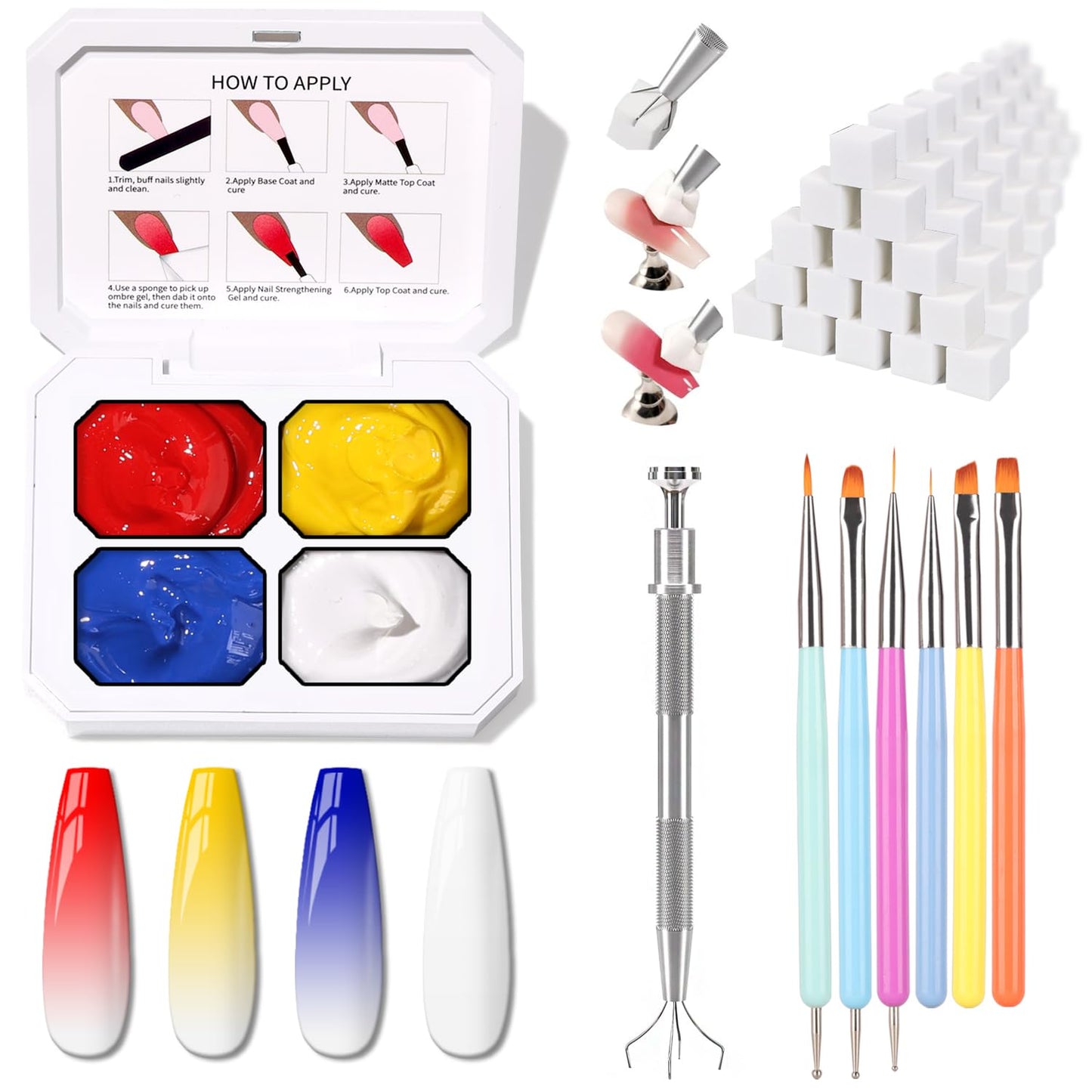 Sponge Pat Paint Nail Gel, Blending Colors Ombre Nails Gradient Gel Nail Blush Blooming Aura Nails Drawing Stripper Floral Painting Nail Art, No Wipe, UV/LED Curing (4 Colors Set A)-Velvo Beauty