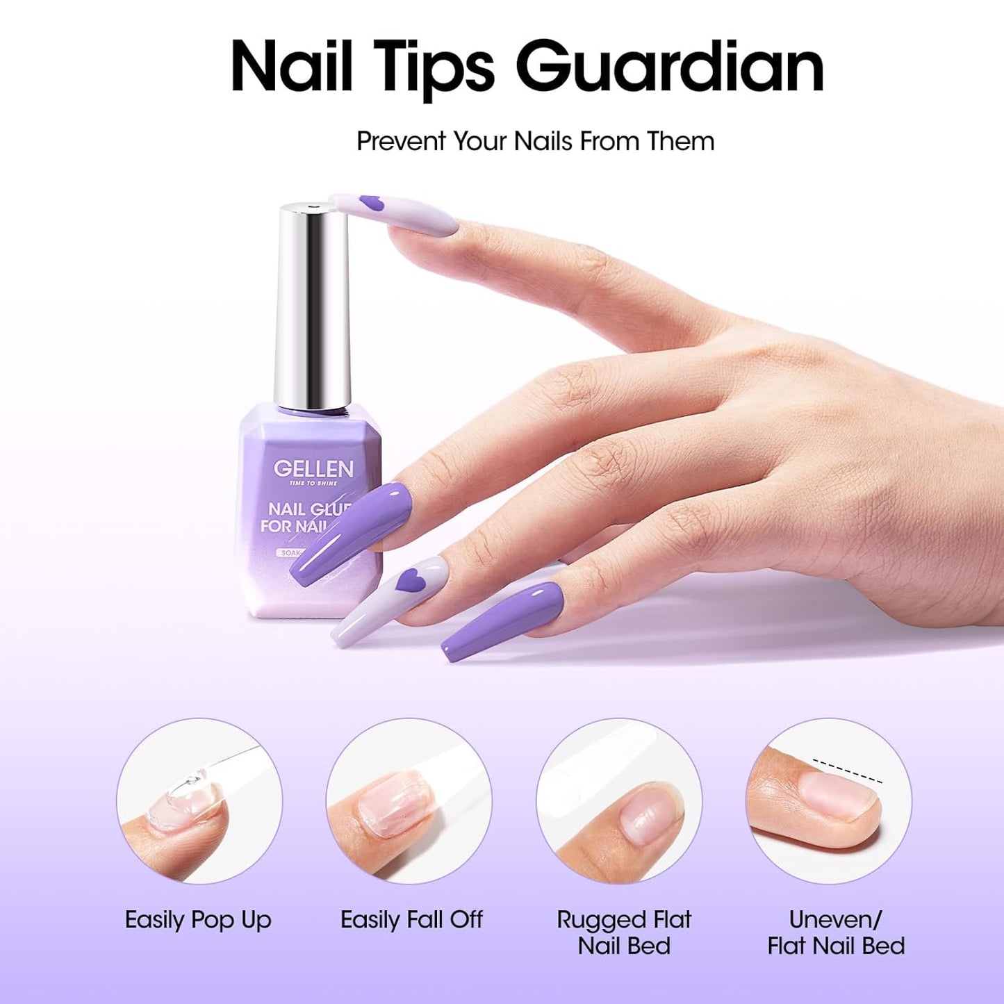 Gellen 4 in 1 Nail Glue Gel and No Wipe Gel Top Coat for False Nail Tips & Acrylic Nails & Clear Press on Nails, 18ML Long Lasting Nail Gel Kit, Home Salon Manicure Set-Velvo Beauty