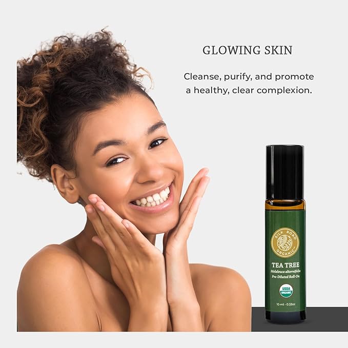 Silk Road Organic Tea Tree Essential Oil Roll On, 100% Pure USDA Certified – Healthy Skin, Toenails, Feet, Body Odor - 10 ml Roller - Always Pure, Always Organic-Velvo Beauty