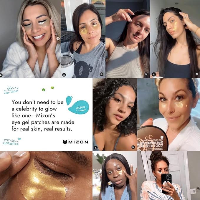 MIZON Under Eye Patches for Puffy Eyes & Dark Circles, 24K Gold & Snail Mucin, 60 Pcs – Anti-Wrinkle Collagen & Peptide Formula – Moisturizing Korean Eye Mask for Elasticity-Velvo Beauty