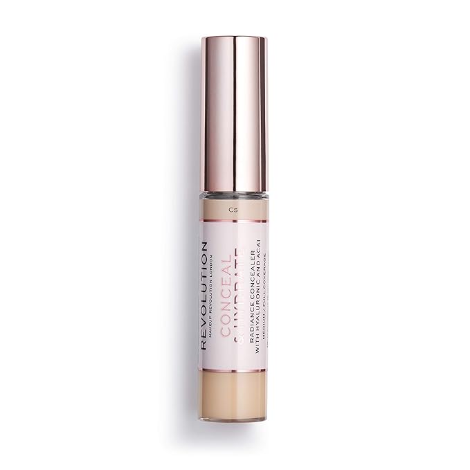 Makeup Revolution Conceal and Hydrate Concealer, Full Coverage & Matte Finish, C5 for Light Skin Tones, Vegan & Cruelty-Free, 0.7 Fl Oz-Velvo Beauty