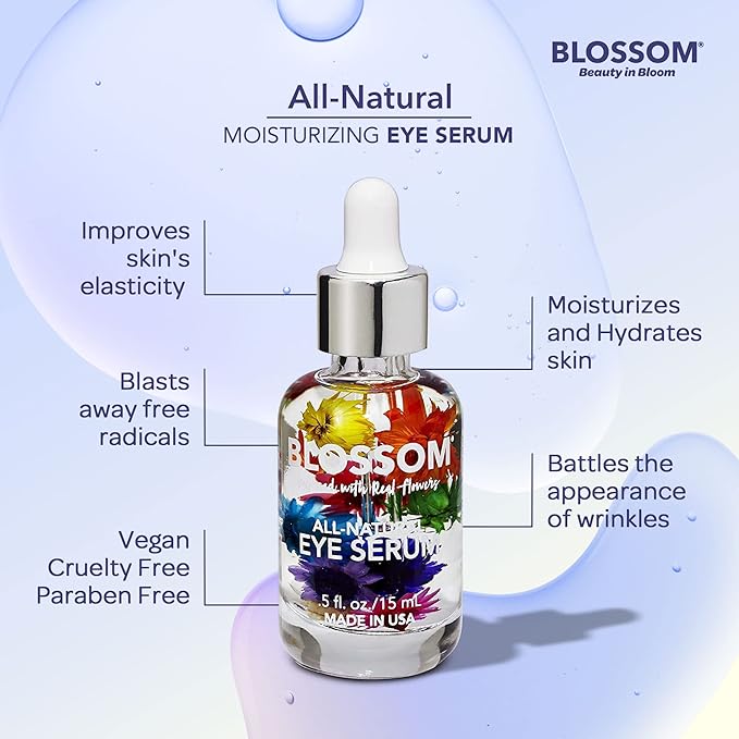 Blossom All Natural Organic Cruelty Free Moisturizing Eye Serum with Essential Oils, Infused with Real Flowers, Made in USA, 0.5 fl. oz., Spring Bouquet-Velvo Beauty