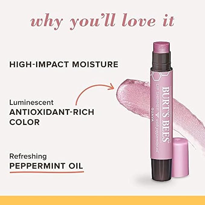 Burt's Bees Shimmer Lip Tint Easter Basket Stuffers, Tinted Lip Balm Stick, Moisturizing for All Day Hydration with Natural Origin Glowy Pigmented Finish & Buildable Color, Guava (4-Pack)-Velvo Beauty
