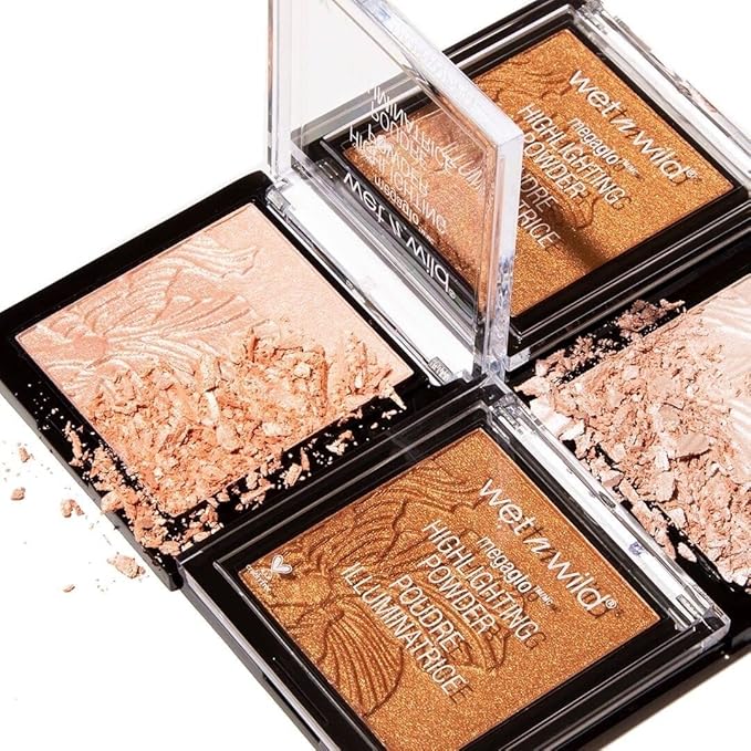 wet n wild MegaGlo Highlighting Powder, Highlighter Makeup, Shimmer Glow, Deep Gold Awesome Blossom (Pack of 4)-Velvo Beauty
