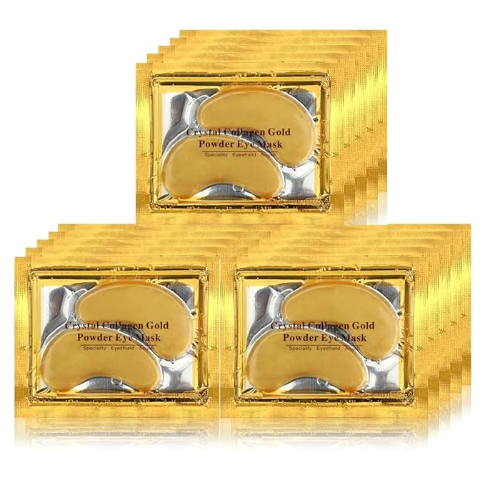24K Gold Crystal Collagen Under Eye Mask, Anti Aging Hyaluronic Acid Under Eye Patches for Moisturizing & Reducing Dark Circles (15 Pairs)-Velvo Beauty
