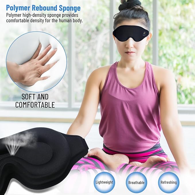 3D Sleep Mask for Men Women | 100% Blackout, Zero Eye Pressure, Breathable Material | Comfortable Night Blindfold for Sleeping, Travel and Meditation (Black)-Velvo Beauty