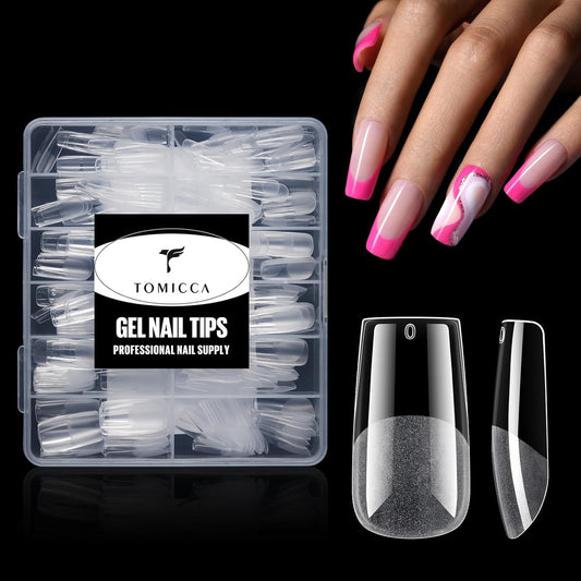 TOMICCA Medium Square Nail Tips Acrylic Nails 240Pcs Acrylic Nail Kit Pre-shape Full Cover Clear Nails Gel Nail Tips for Extension Nail Home DIY, 12 Sizes-Velvo Beauty