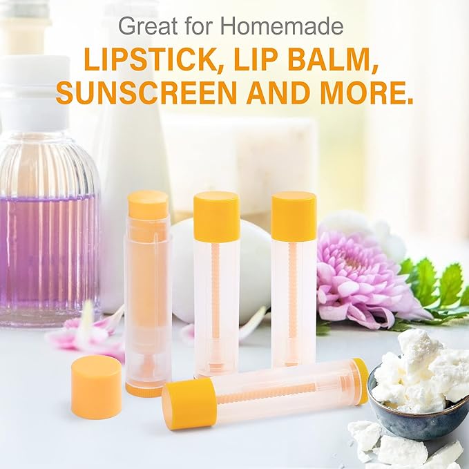 LotFancy Lip Balm Tubes Empty, 60PCS 5.5ml (3/16 Oz), Clear Lip Balm Container Tubes with Yellow Caps, BPA Free & Leak Free, Refillable-Velvo Beauty