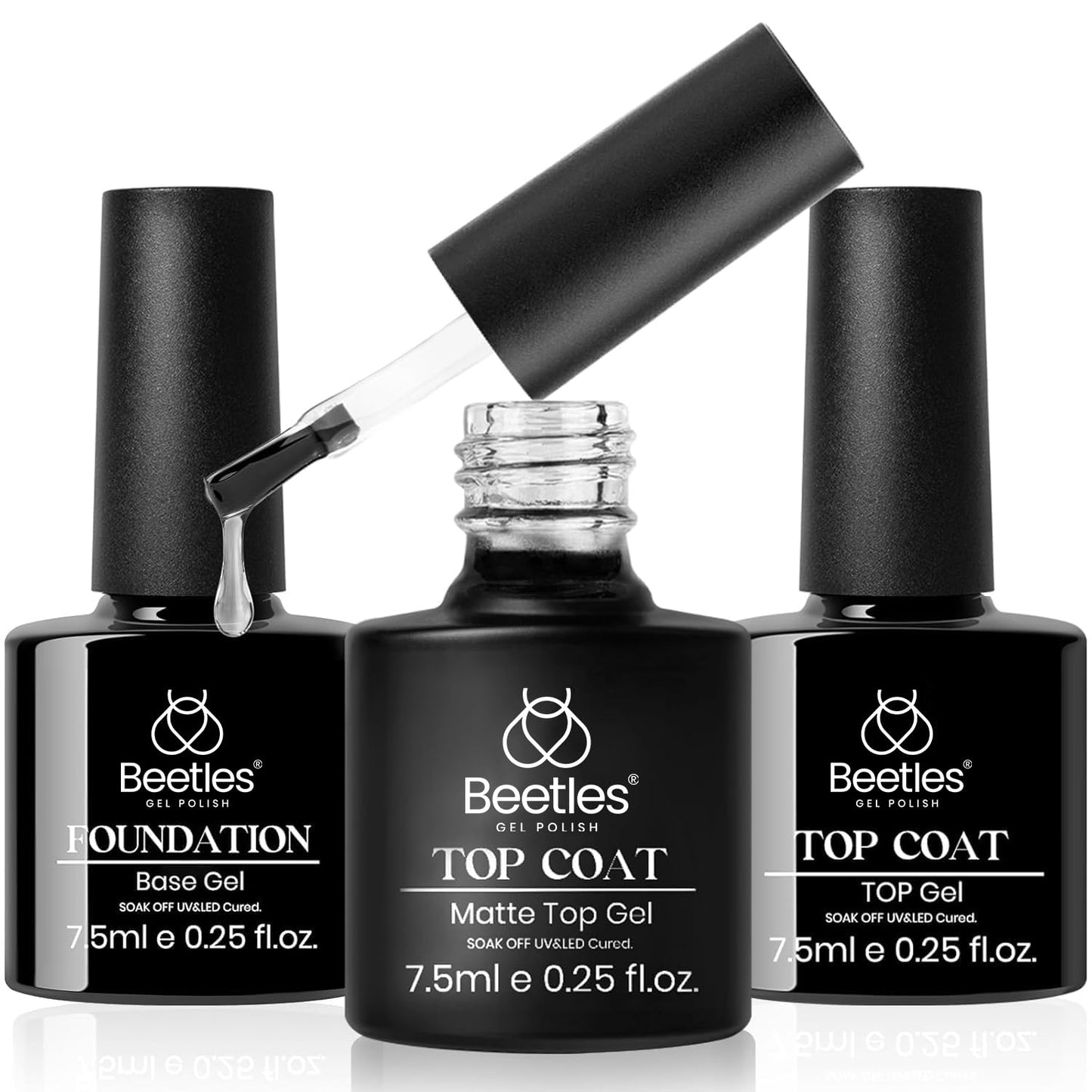 Beetles Matte Top Coat Gel Nail Polish Gel Top Coat & Base Set, 3Pcs Matte & Shiny Top Coat Nail Polish and Base Coat, No Wipe Long Lasting High Gloss and Matte Effects Soak off Uv DIY at Home-Velvo Beauty