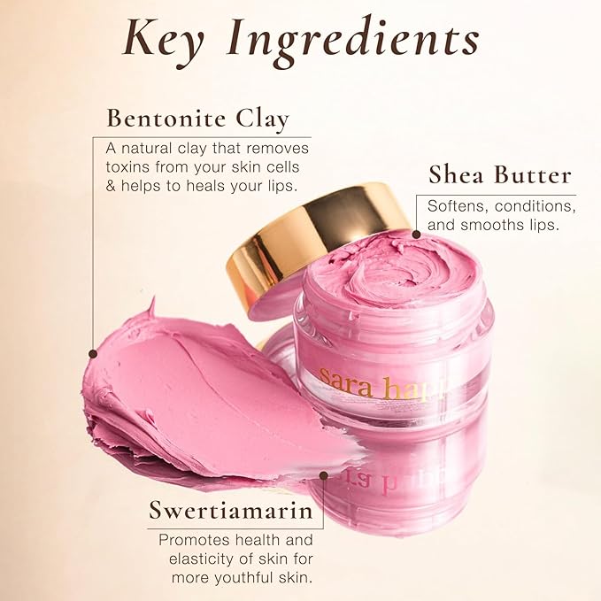sara happ Sweet Clay Mask + Vanilla Bean Sugar Scrub Lip Duo, Exfoliating and Moisturizing Lip Treatments for Dry and Flaky Lips, Vegan (0.47 ounce and 0.5 ounce jars)-Velvo Beauty