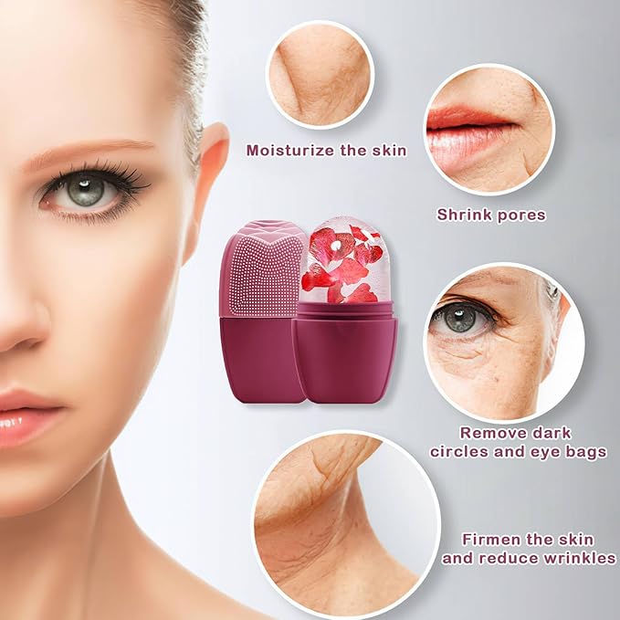 XHJRI Ice Face Roller Massager,Ice Cube Roller for Face, Eyes and Neck Naturally Conditioning and Skin Care,De-Puff Eye Bags,Reduce Migraine Pain,Reusable Massage Silicone Ice Mold (Upgrade Rose)-Velvo Beauty