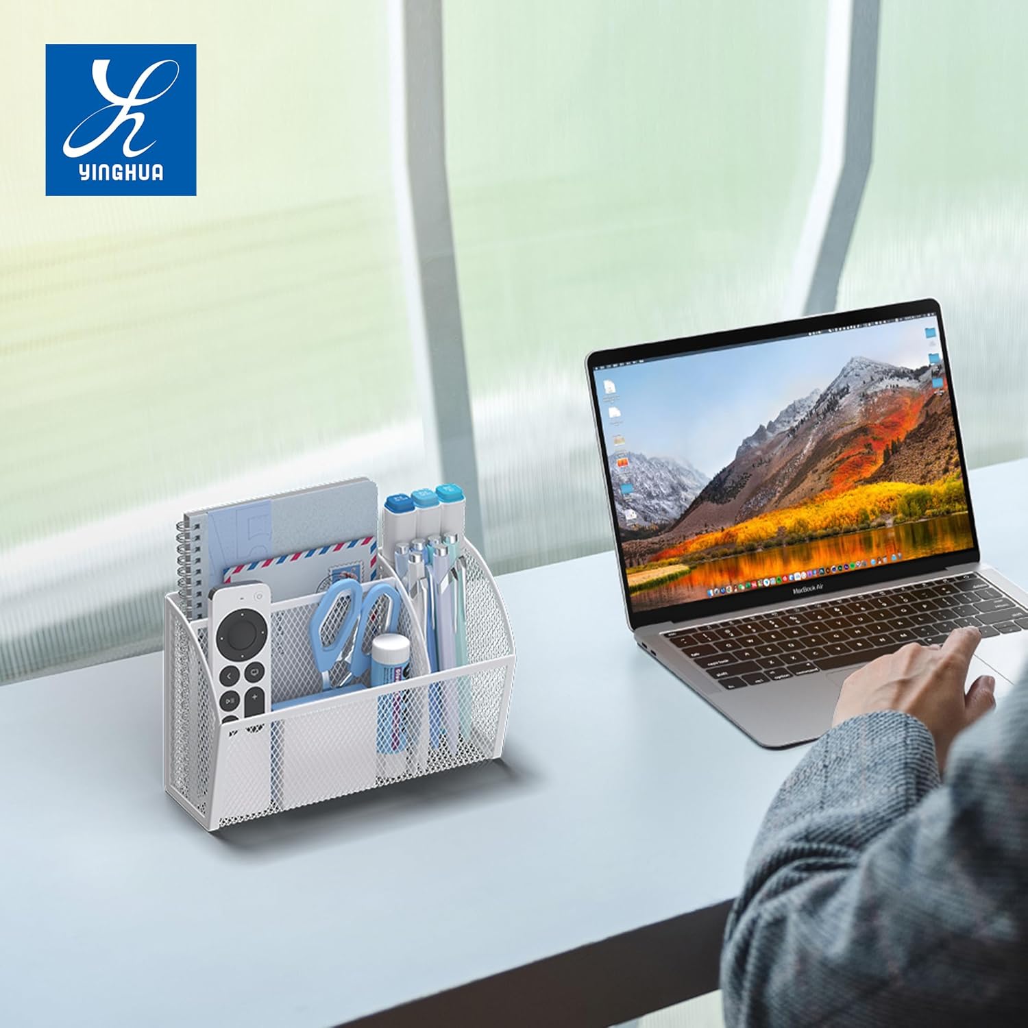 YINGHUA Strong Magnetic Pen Holder for Whiteboard and Refrigerator 3 Compartments Metal Mesh Organizer Space Saving Shelf for Office School Home and Locker - White-Velvo Beauty