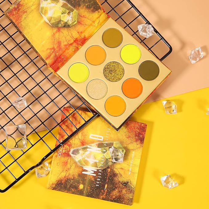 docolor Eyeshadow Palette 9Colors Yellow Eyeshadow Gemstone Shadow Palettes Highly Pigmented Mattes Shimmers Smokey Glitter Cream Colorful Powder Blendable Long Lasting Waterproof Makeup Palette-Velvo Beauty