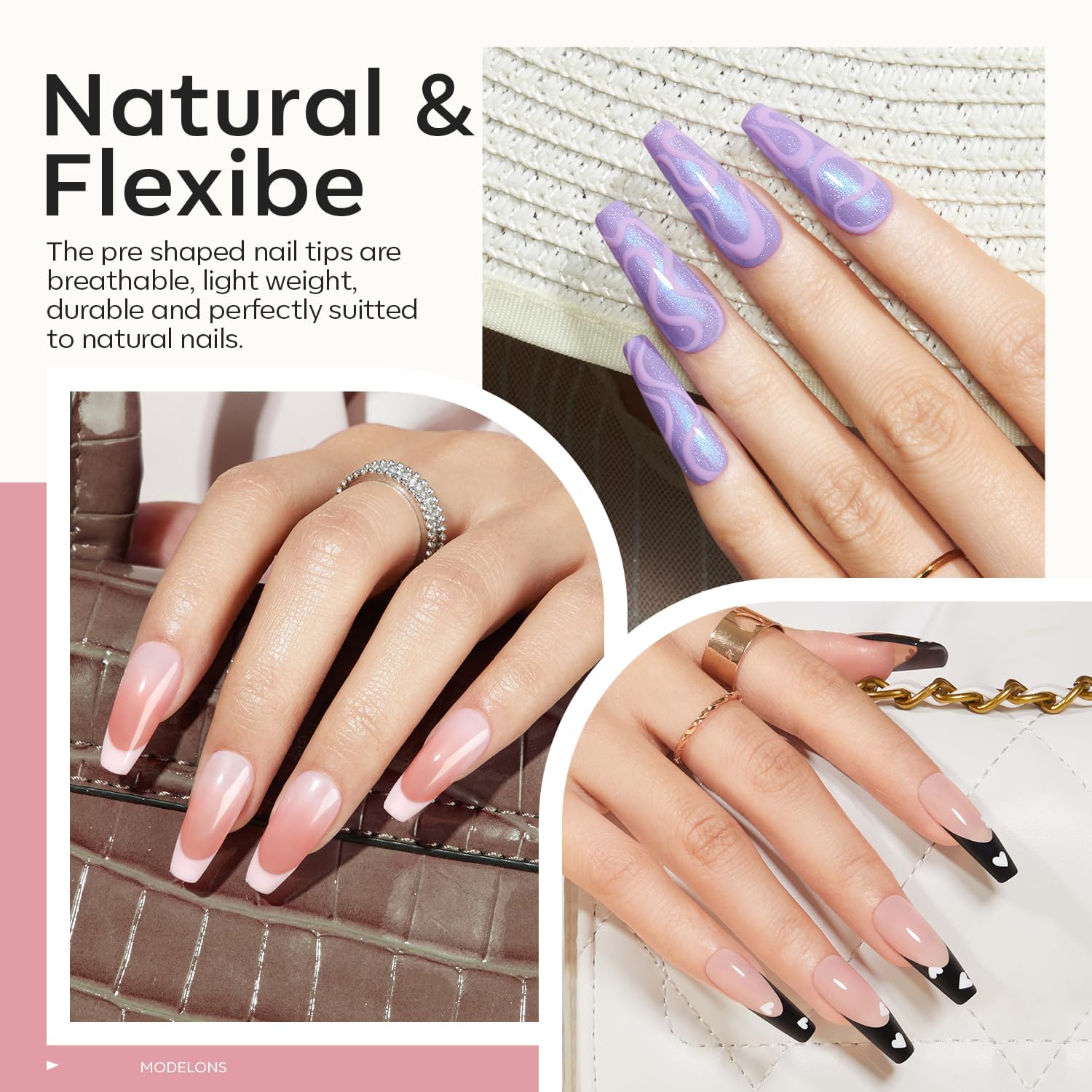 modelones Long Coffin Gel Nail Tips Kit, 9-in-One Nail Glue with Portable U V Lamp 216Pcs 12Sizes Pre-Etched Press ons Fake Acrylic Extension Kit DIY Salon Gift for Women-Velvo Beauty