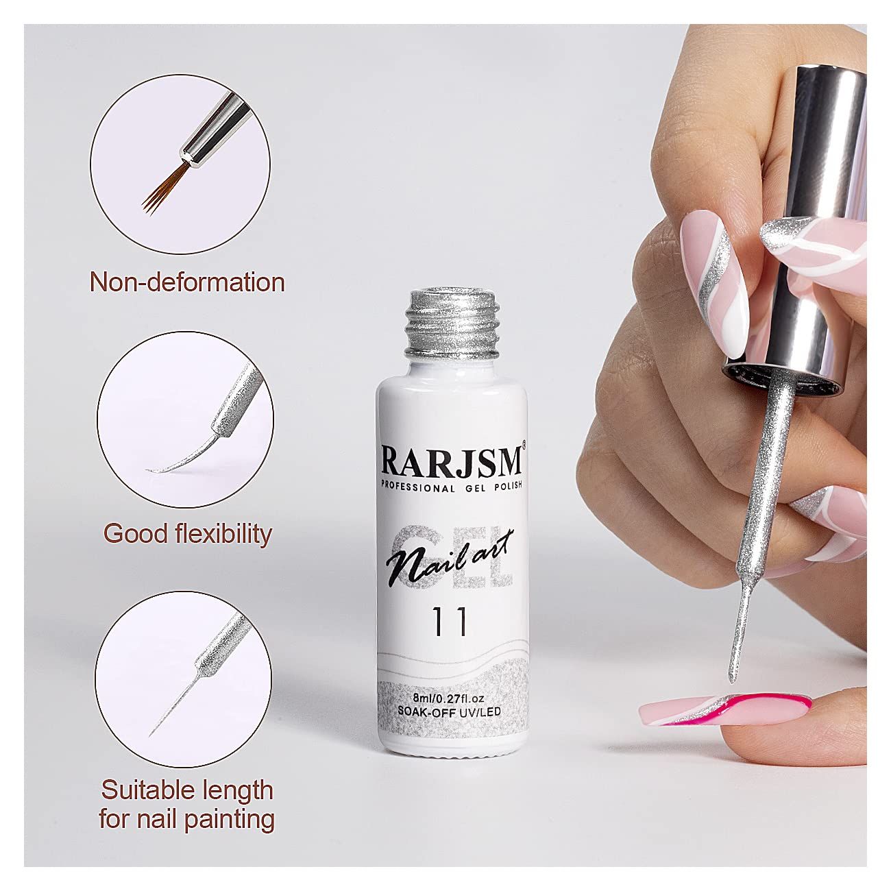 RARJSM Gel Liner Nail Art Silver Gold Glitter Nail Design Polish Painted Gel Nail Polish Set 2Pcs Soak off Curing Requires 8ml Build in Thin Brush for Home Salon Diy Nail Decoration Dotting Painting-Velvo Beauty