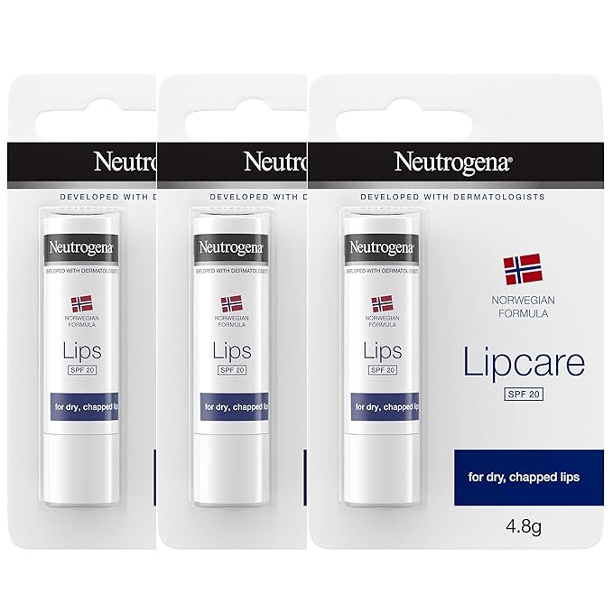 Neutrogena Lipcare Stick Norwegian Formula, for Dry and Chapped Lips, SPF 20 Lip Care.16 Ounces, Pack of 3-Velvo Beauty