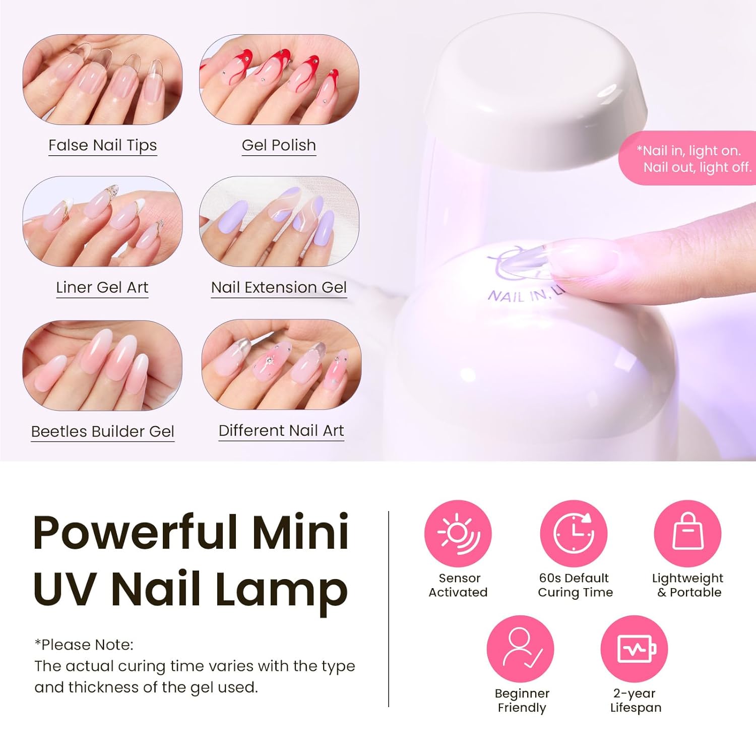 Beetles Tipex Instant Apex Nail Tips Kit, Medium Oval Almond 224Pcs 16 Sizes Pre-Building & Pre-Etched Thicker Acrylic Nails False Nail Extension with Tipex Nail Glue Mini Nail Lamp-Velvo Beauty