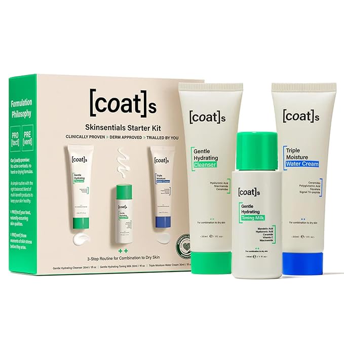 Coats Skinsentials Starter Bundle – Travel-Size Cleanser 1 oz, Toner 1 oz & Moisturizer 1 oz – 3-Step Regimen Prevents Breakouts and Protects Skin Barrier with Ceramides, For Women and Men-Velvo Beauty