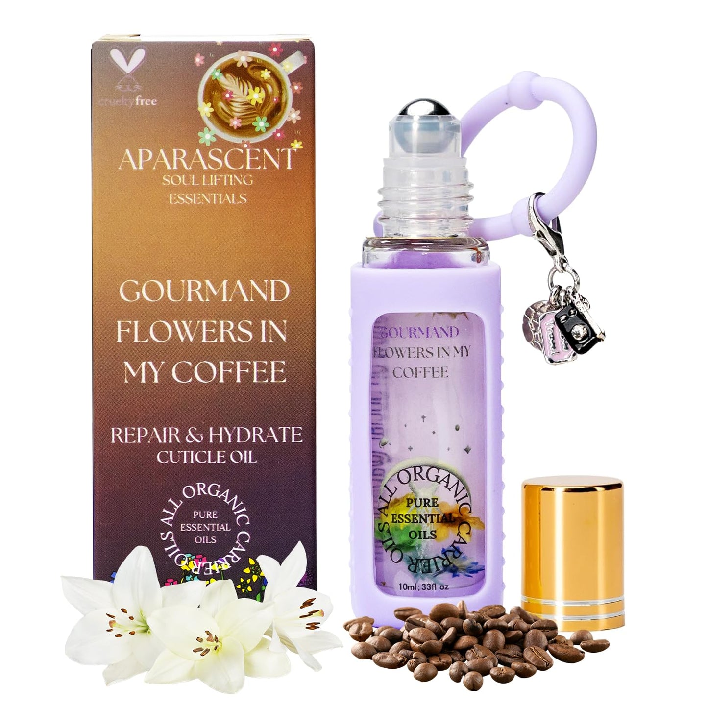 Gourmand Flowers in My Coffee Organic Nail Cuticle Oil Pen with Jojoba, Coconut MCT, and Rosehip for Nail Hydration, Growth & Strength, Travel Size Keychain(0.34 Fl Oz)-Velvo Beauty