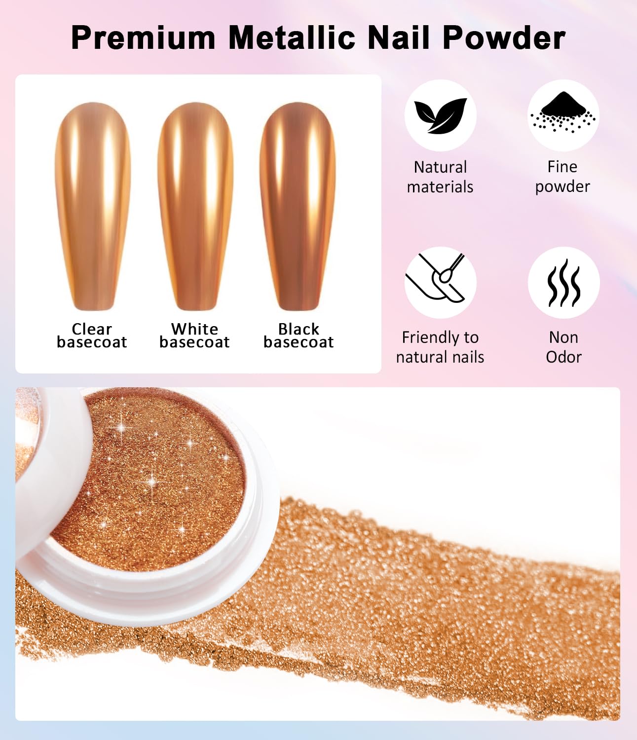 2 PCS Chrome Nail Powder：Mirror Effect Copper Chrome Nail Powder,Metallic Mirror Orange Chrome Nail Powder Decoration for DIY Nail Art,Bronze Pigment Holo Chrome Powder-Velvo Beauty