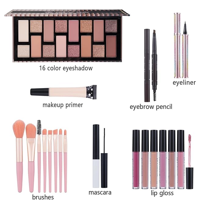 Teen Makeup Kit For Girl Include Eyeshadow Palette,Eyeliner,Makeup Brush Set,Lipgloss Set,Mascara, Eyebrow Pencil Make up Set Gift for Women Full Kit-Velvo Beauty