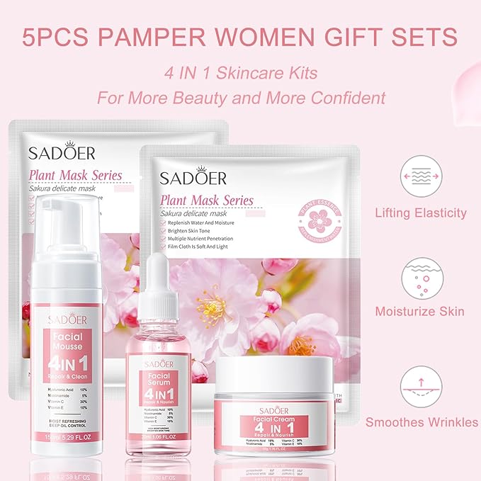 4 IN 1 Face Care Kit, Gifts for Women, Anti Aging Skin Care Set, Reduce Wrinkles with Hyaluronic Acid, Niacinamide, Vitamin C, Vitamin E, Daily Skin Care Routine, Face Skin Care Kit for Women Gift-Velvo Beauty