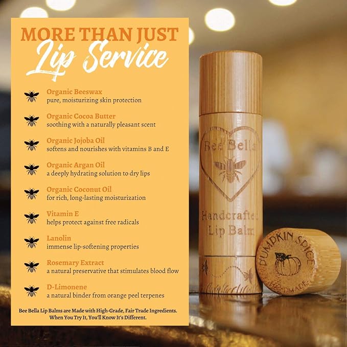 Bee Bella Lip Balm Pumpkin Spice (3 Pack)- With Beeswax, Coconut Oil, Jojoba Oil, Vitamin E Oil, Argan Oil and More for Soft and Smooth Lips - Long-Lasting Moisture - Handmade in the USA-Velvo Beauty