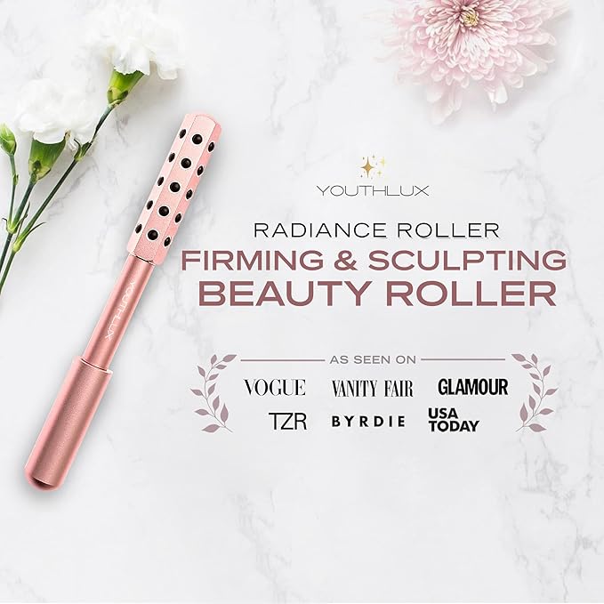 Radiance Roller - Germanium Stone Uplifting Face Beauty Massage Tool/Roller/Wand for Skin Tightening, De-Puffing, Sculpt/Lift, Anti-Aging | Uplift Face Roller, Facial Roller (Rose Gold)-Velvo Beauty