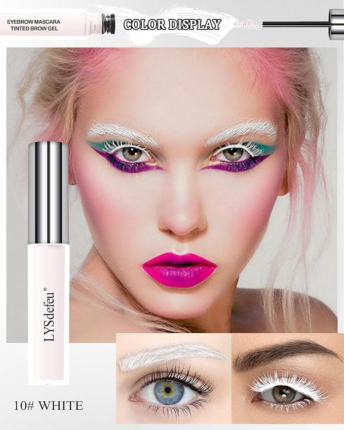 Tinted Brow Mascara Gel- 1Pcs Long-lasting Waterproof Smudge-proof White Eyebrow Glue Colored Liquid Mascara, Tinted Brow Filler, Length Curly Mascara for Women, Halloween Eye Makeup-10-Velvo Beauty