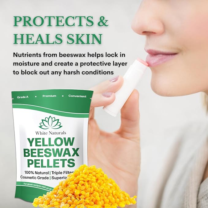 Yellow Beeswax Pellets 8oz, Pure, Natural, Cosmetic Grade, Bees Wax Pastilles, Triple Filtered, Great For DIY Lip Balms, Lotions, Candles By White Naturals-Velvo Beauty