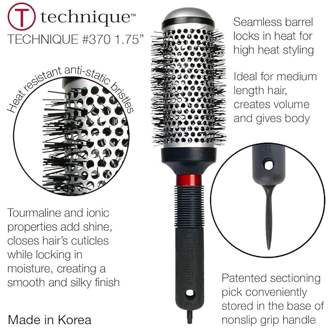 Cricket Technique Thermal Hair Brush #370 1.75” for Blow-Drying, Curling, and Styling – Heat-Retaining Barrel with Anti-Static Tourmaline Bristles, Round Thermal Brush, Ideal for All Hair Types-Velvo Beauty